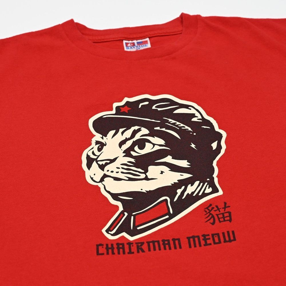 Vintage Bayside Tag‎ Chairman Meow T-Shirt Adult Size Medium Red Made in USA